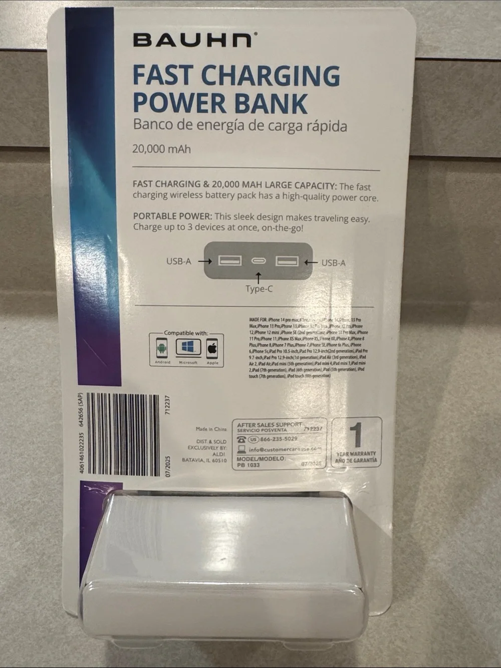 Silver 20,000mAh Fast Charging Power Bank